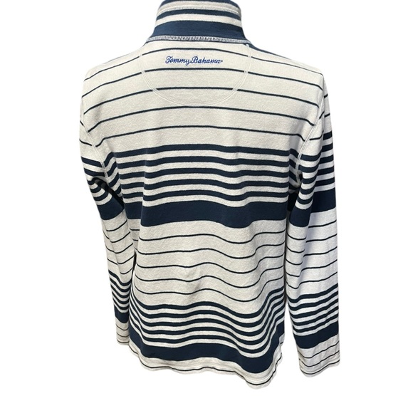 Tommy Bahama Knit Pullover 1/2 Zip Long Sleeve Blue White Stripe Floral Tropical - Picture 8 of 15